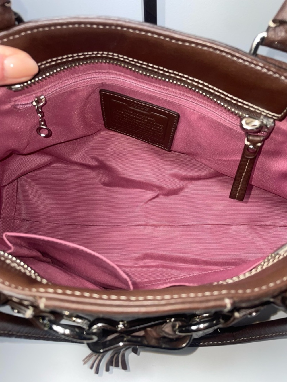 Coach Hampton Brown Pebbled Leather Shoulder Braided Satchel. - Picture 5 of 13